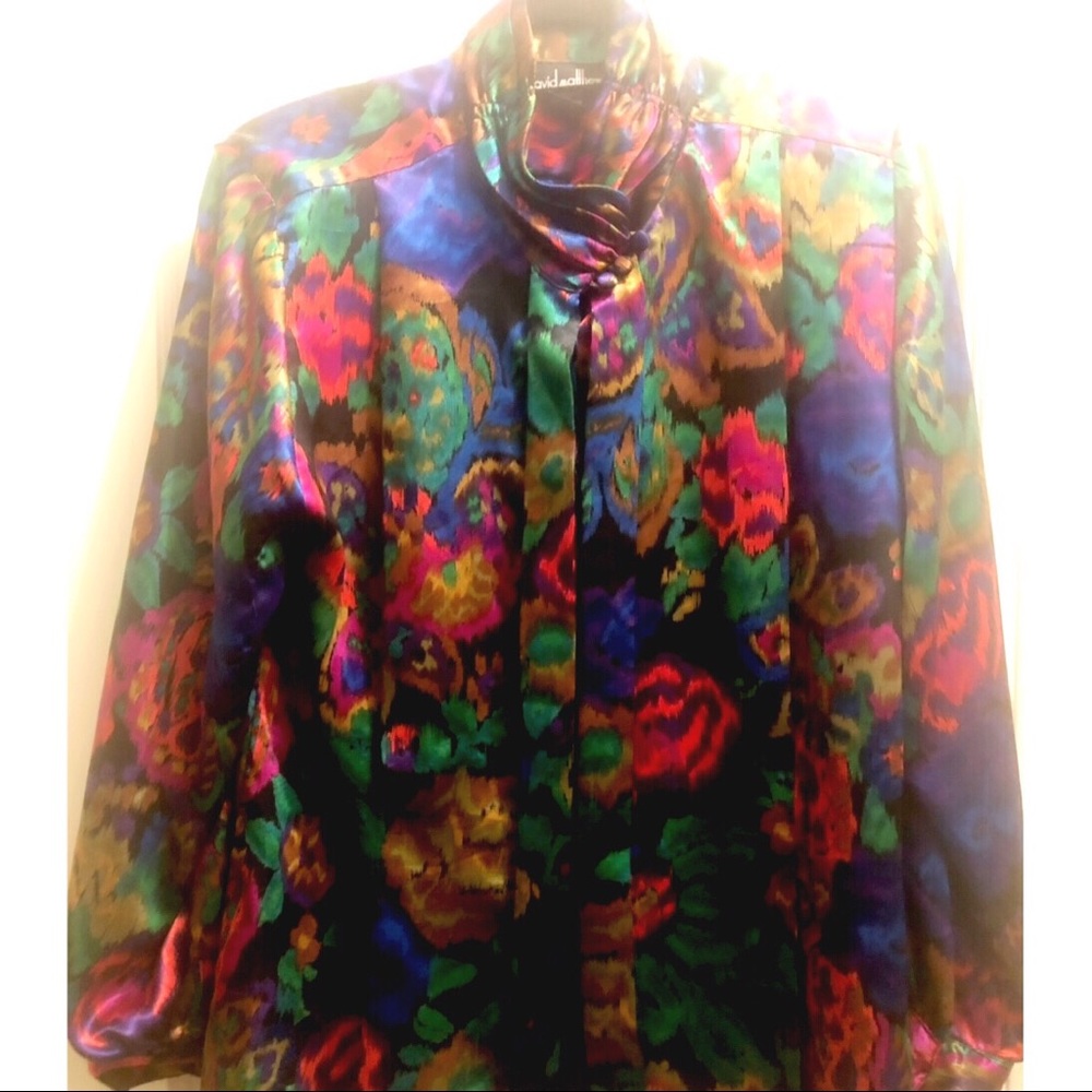 Colorful Vintage High Neck Blouse